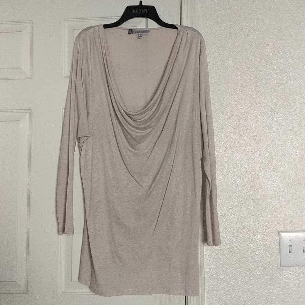 Jennifer Lopez Taupe Cowl Neck Top Dolman Sleeves